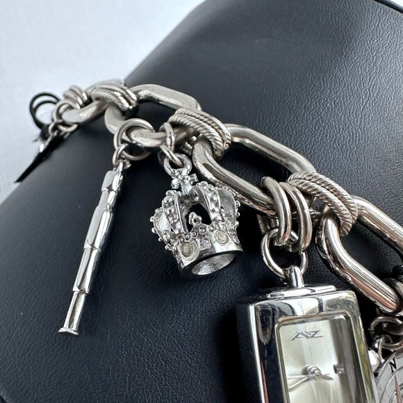 AZ II Charm Bracelet with Watch, Silver Tone, 7.5” + Extender NWT - Picture 4 of 16